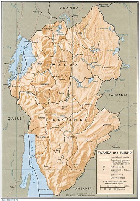 Burundi and Rwanda Physical Map 1975 - Full size | Gifex