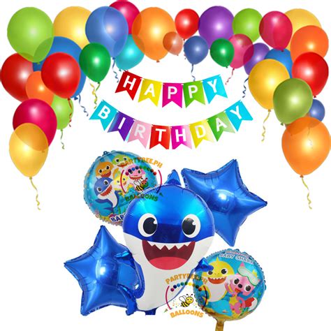 COMPLETE SET Baby Shark Theme Happy Birthday Balloon Set Kids Birthday Party Balloon Decoration ...