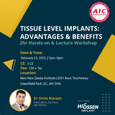 Tissue Level Implants: Advantages & Benefits – MONTRÉAL, QC – AIC Education Canada