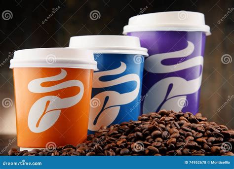 Composition with Tchibo Coffee Cups and Beans Editorial Stock Photo - Image of chain ...