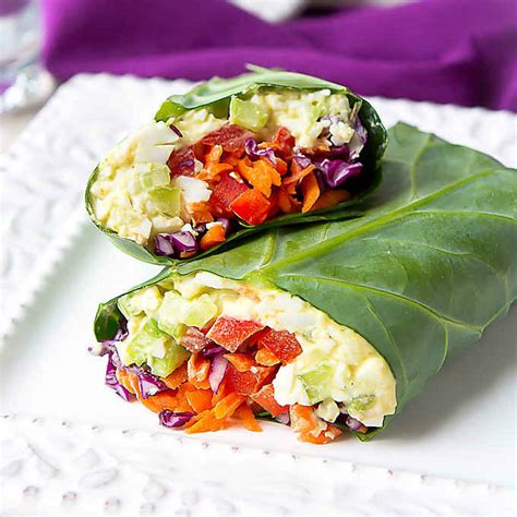 Egg Salad Collard Green Wraps - Light Vegetarian Lunch Recipe