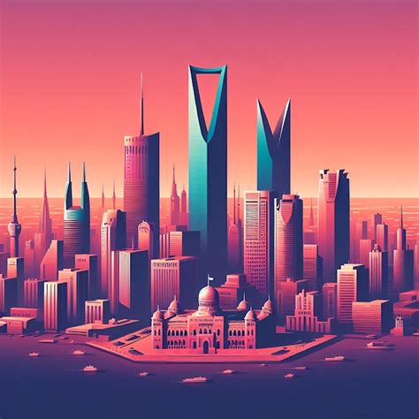 Premium Photo | Riyadh flat vector gradient city skyline