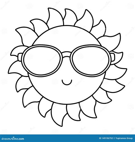 Happy Sun With Sunglasses Cartoon Illustration Coloring Page | Images ...