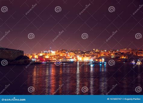 Night View Valletta Malta, Stone Fortress. Travel Concept Stock Image ...