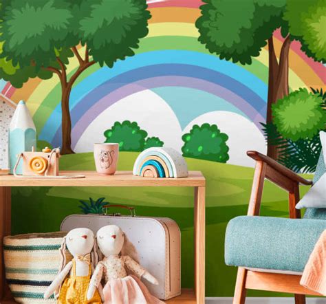 Rainbow and green forest Children Wall Murals - TenStickers