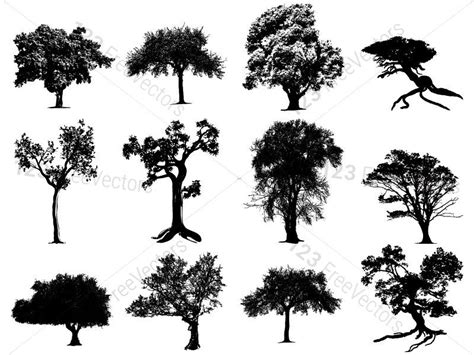 Tree Silhouettes Vector and Photoshop Brush Pack-04 | Tree silhouette, Silhouette vector ...