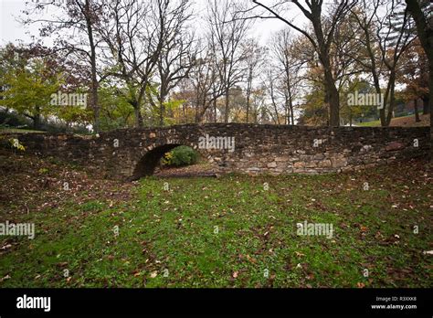 USA, Iowa, Winterset City Park, Stone Bridge used in filming of Bridges ...