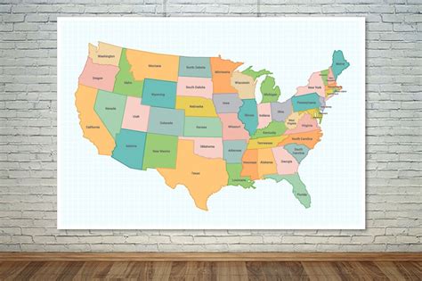 Digital USA Map Full Color With States Printable Poster Large Size and ...