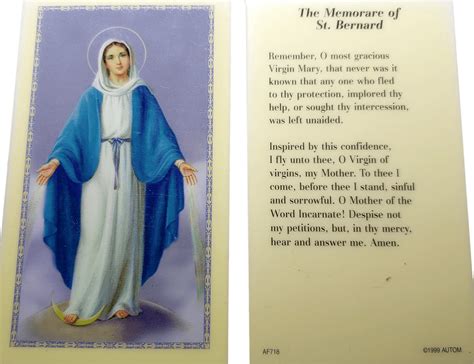 Prayer Card The Memorare Of Saint Bernard Laminated AF from Ysleta Mission Gift Shop