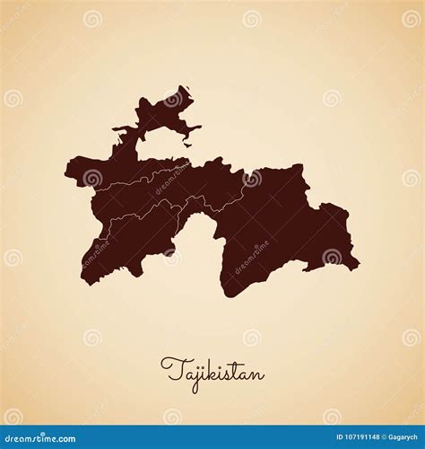 Tajikistan Region Map: Retro Style Brown Outline. Stock Vector ...