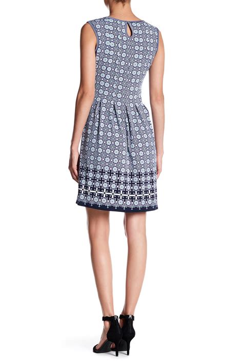 Max Studio Synthetic Pleated Patterned Dress in Blue - Lyst