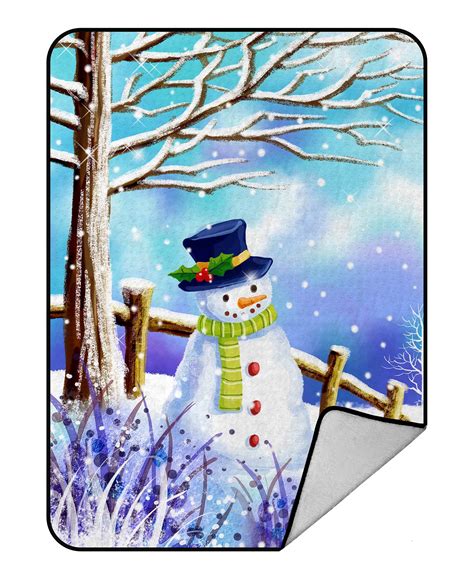 YKCG Christmas Snowman under Tree Winter Snow Scene Blanket Crystal Velvet Front and Lambswool ...