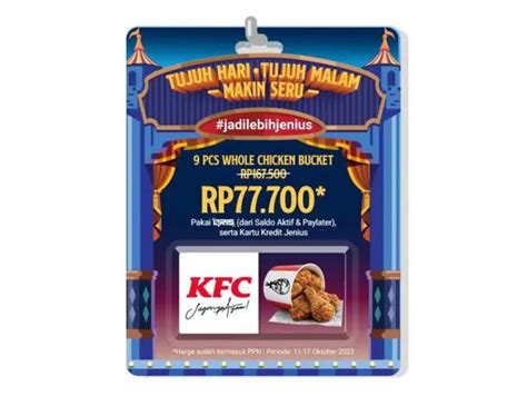 Promo KFC Whole Chicken Bucket Isi 9 Ayam Rp 77.700 via Jenius edisi ...