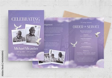 Purple Funeral Program Layout Stock Template | Adobe Stock