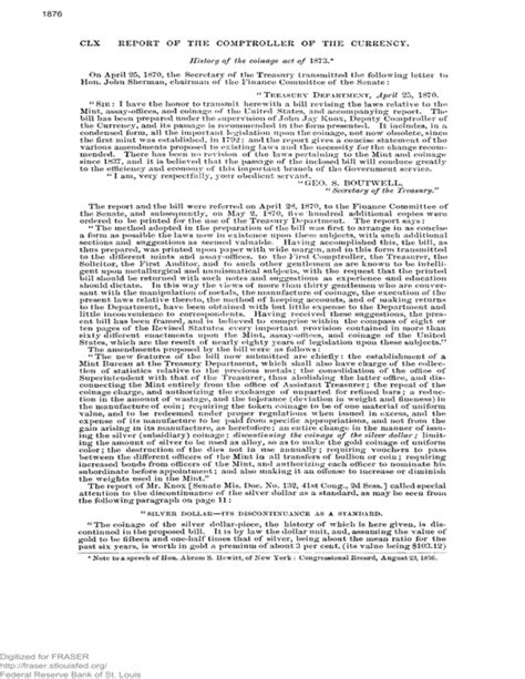 History of the Coinage Act of 1873 - Fraser