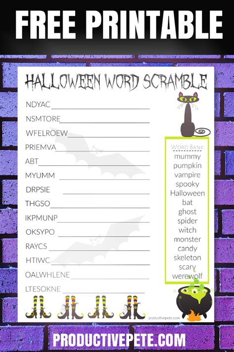 Free Printable Halloween Word Scramble PDF for Kids - Productive Pete