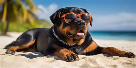 Premium Photo | Relaxing Rottweiler with a Sunglass at the beach Holidays