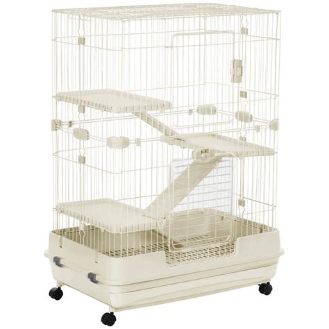 PawHut 4-Level Small Animal Cage with Universal Lockable Wheels, Slide-out Tray White-32 in. L ...