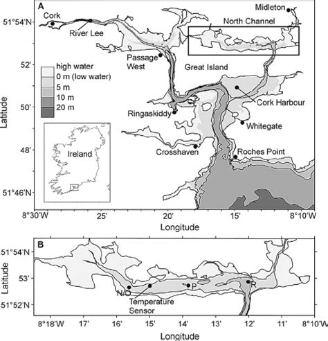 (A) Map of Cork Harbour showing the location of the North Channel. (B ...