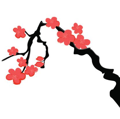 Cherry Blossom Calligraphy Painting Stock Illustration - Download Image ...