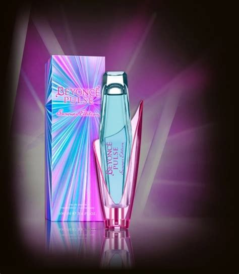 the perfume bottle is pink and blue