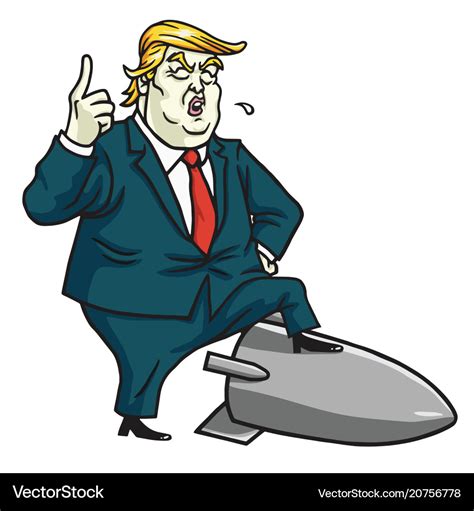 Donald trump standing on nuclear missile cartoon Vector Image