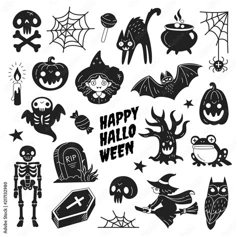 Happy Halloween icons collection. Vector illustration of funny black ...