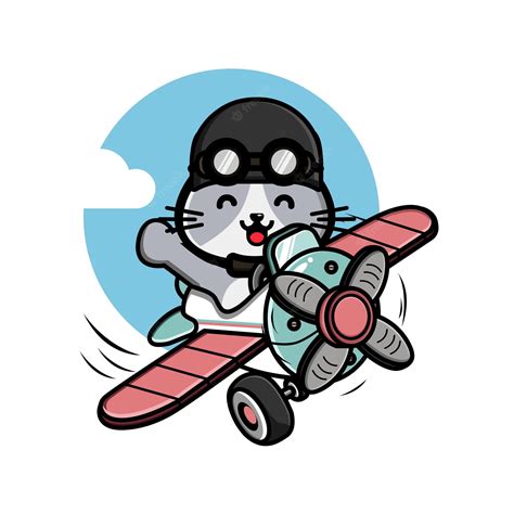 Premium Vector | Cute little cat flying with airplane illustration