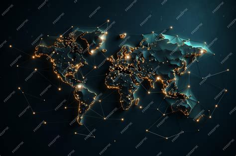 Premium Photo | World map with glowing lines and dots Global network ...