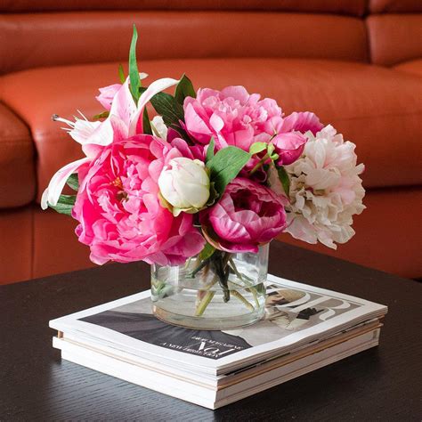 Silk Pink Peonies Casablanca Lily Fuchsia Arrangement – Flovery