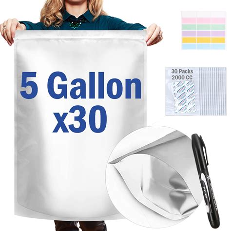 30Pcs 5 Gallon Large Mylar Bags - (17" x 26.7") 10mil Mylar Bags for Food Storage with 30 Single ...