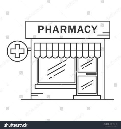 Pharmacy Building Line Medicine Concept Architectural Stock Vector ...