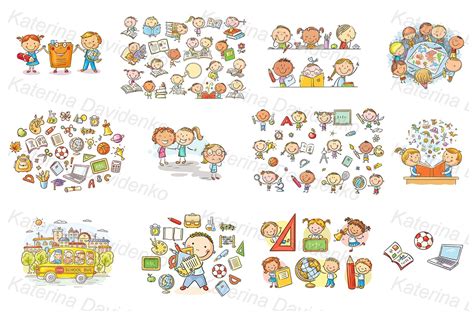 Back to school. Happy doodle school kids clipart bundle By Optimistic Kids Art | TheHungryJPEG