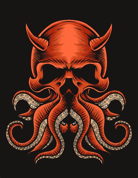 illustration vector skull octopus on black background 4680044 Vector ...