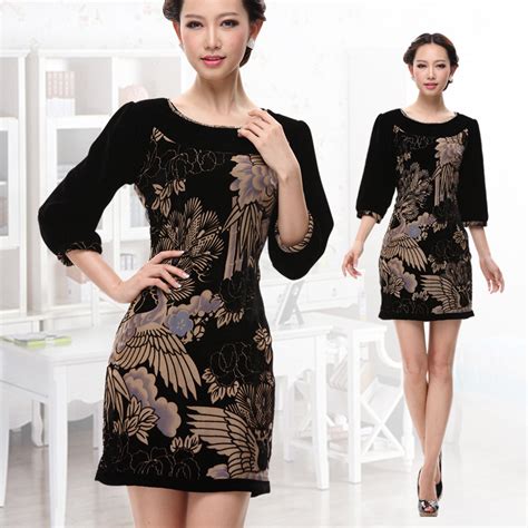 Elegant Scoop Neck Mandarin Style Dress - Qipao Cheongsam & Dresses - Women