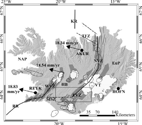 The plate boundary in Iceland. The neovolcanic zone Iceland is divided ...