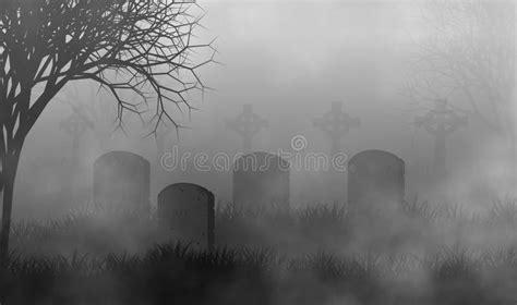 Cemetery with Fog and Creepy Trees Design Background Stock Illustration - Illustration of design ...