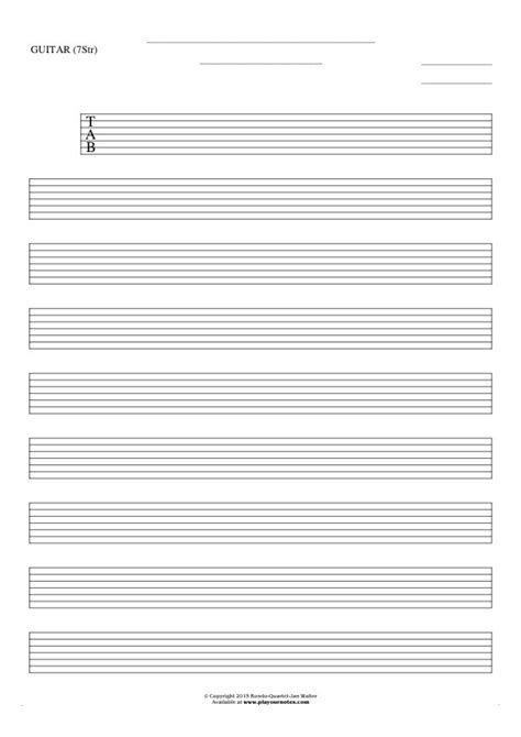 Free Blank Sheet Music - Tablature for guitar (7-str.) | PlayYourNotes