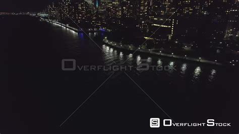 OverflightStock™ | Downtown NYC Night New York Drone Aerial View Aerial Stock Footage