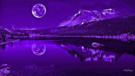 HD wallpaper: Purple Nights Reflection, full moon, mysterious, lake, mountains | Wallpaper Flare