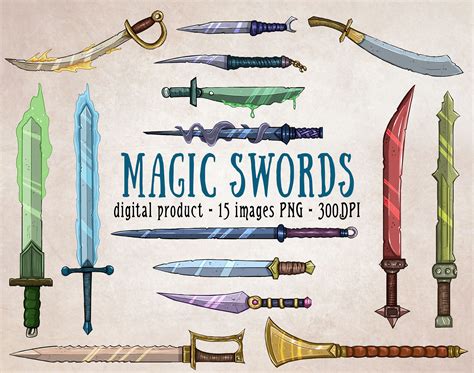 Magic Swords Clipart Set, Digital Scrapbooking Fantasy Swords, Magical Weapon Dnd Items Download ...