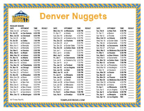 Printable 2021-2022 Denver Nuggets Schedule