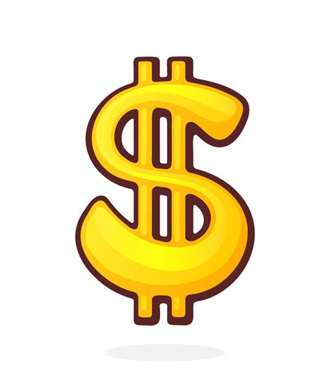 Cartoon illustration of golden dollar sign with two vertical lines. The ...