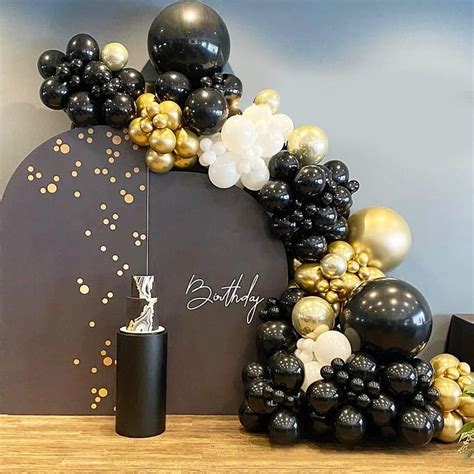 Buy Black and Gold Balloon Arch Kit, 110pcs Black Gold Balloons and White Latex Balloons, Black ...