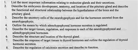 SOLVED: List the most important information relating to endocrine glands and their secretions ...