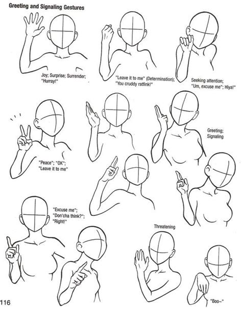 How to draw head and hands in different positions