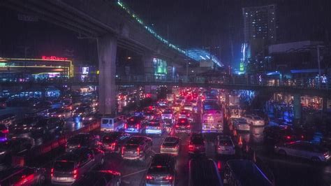 Rain during a traffic jam in Manila : raining