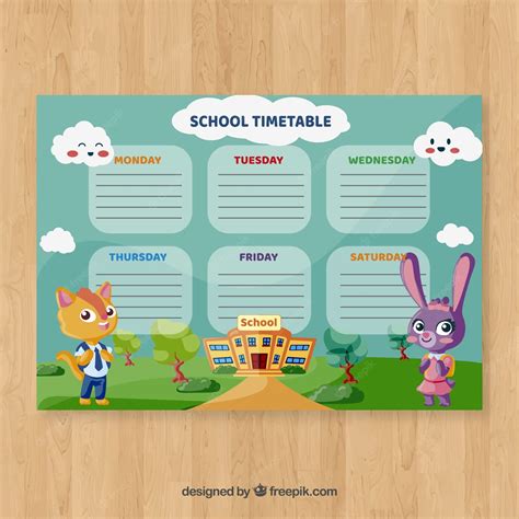 Free Vector | School timetable template with cartoon characters