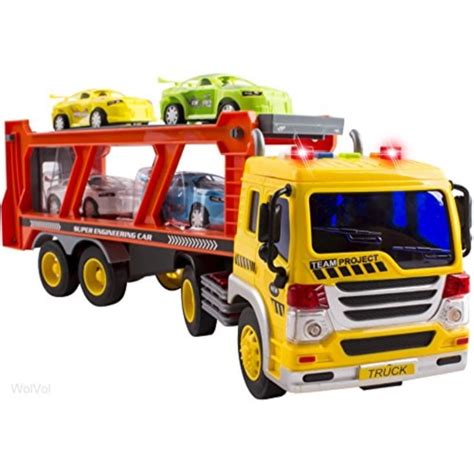 WolVol Car Carrier Truck With Light & Sound Effects – Vehicle Transporter Trailer - Friction ...