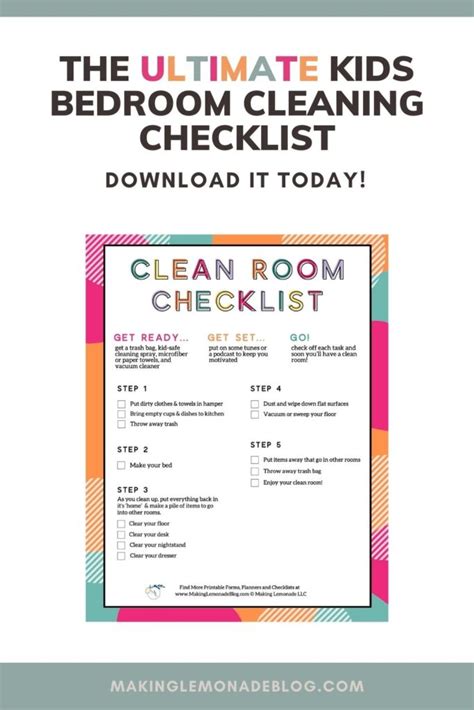 Free Kids Printable Cleaning Checklist For Bedrooms - Making Lemonade